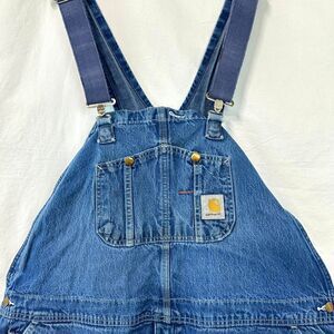 CARHARTT Vintage Blue Denim Overalls Mens 50x28 Bibs Thrashed Distressed Work